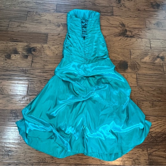 VTG 90's Dresses by Deb Prom Formal Evening Gown Dress Size 5/6 Green Lace Up - Picture 11 of 17